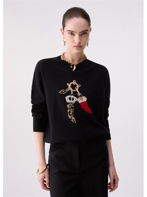Maglia jacquard in lana con charm
